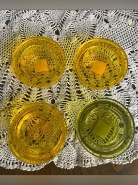 IKEA Vintage Amber Yellow & Green Glass Bowls Set of 4 Made in Poland
